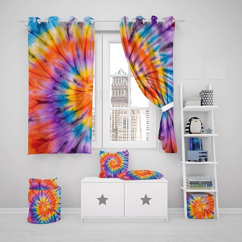 Feelyou Tie Dye Curtains for Bedroom Boho Psychedelic Swirl Girls Rainbow Pattern Curtain Hippie Trippy Window Drapes Bohemian Gypsy Curtains 38W x 45L Inches Set of 2 Panels Colorful in Saudi Arabia