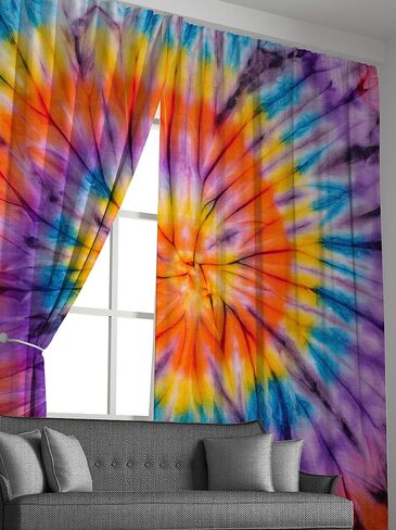 Feelyou Tie Dye Curtains for Bedroom Boho Psychedelic Swirl Girls Rainbow Pattern Curtain Hippie Trippy Window Drapes Bohemian Gypsy Curtains 38W x 45L Inches Set of 2 Panels Colorful in Saudi Arabia