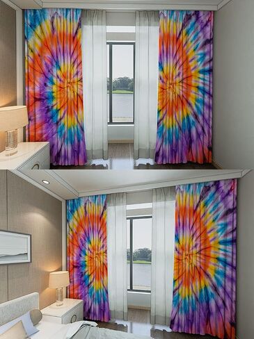 Feelyou Tie Dye Curtains for Bedroom Boho Psychedelic Swirl Girls Rainbow Pattern Curtain Hippie Trippy Window Drapes Bohemian Gypsy Curtains 38W x 45L Inches Set of 2 Panels Colorful in Saudi Arabia