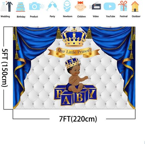 Avezano خلفية العرقية الأمير الصغير الذهب نمت الخلفية 7x5ft الملكي الأزرق والفضي استحمام الطفل التقطت الصور الخلفيات للبنين in Saudi Arabia