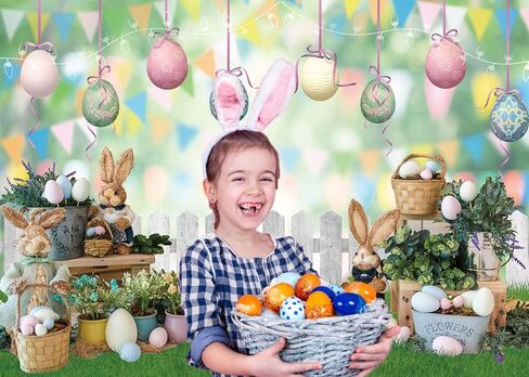 عيد الفصح التصوير الفوتوغرافي خلفية الأرنب البيض الملونة العلم الربيع زهرة سياج العشب حديقة خلفية الأطفال حديثي الولادة الطفل حفلة عيد ميلاد الديكور صورة كشك الصور الدعائم 7x5FT in Kuwait