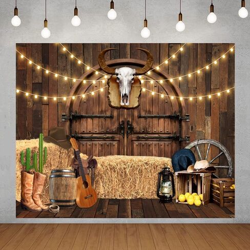 Western Cowboy Backdrop 20x10ft Wild West Rodeo Saloon Barn Door Rustic Wooden House Country Fall Farm Warehouse Barnyard Photography Background Birthday Party Banner Photoshoot Decorations Supplies in Saudi Arabia