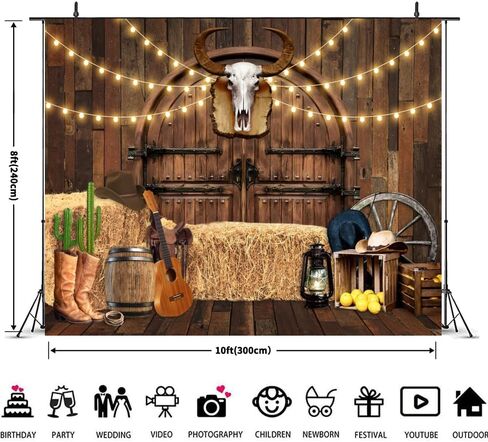 Western Cowboy Backdrop 20x10ft Wild West Rodeo Saloon Barn Door Rustic Wooden House Country Fall Farm Warehouse Barnyard Photography Background Birthday Party Banner Photoshoot Decorations Supplies in Saudi Arabia