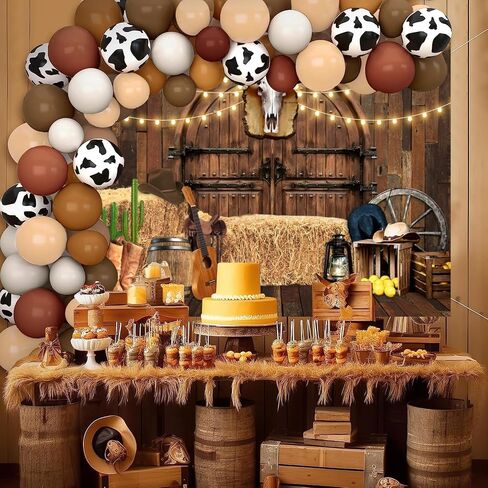 Western Cowboy Backdrop 20x10ft Wild West Rodeo Saloon Barn Door Rustic Wooden House Country Fall Farm Warehouse Barnyard Photography Background Birthday Party Banner Photoshoot Decorations Supplies in Saudi Arabia