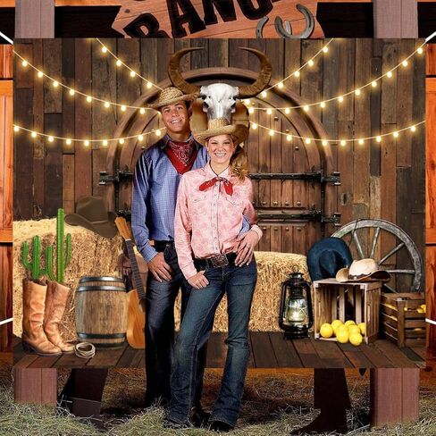 Western Cowboy Backdrop 20x10ft Wild West Rodeo Saloon Barn Door Rustic Wooden House Country Fall Farm Warehouse Barnyard Photography Background Birthday Party Banner Photoshoot Decorations Supplies in Saudi Arabia