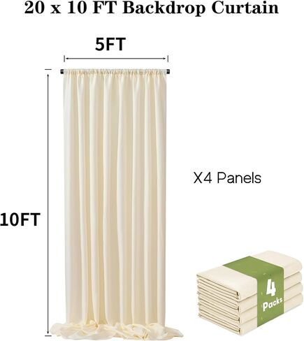 10x10FT Ivory Backdrop Curtains for Party, 2 Panels 5x10FT Thick Polyester Backdrop Drapes, Wrinkle Resistant Photography Background Drapes for Wedding Birthday Home Decoration in Saudi Arabia
