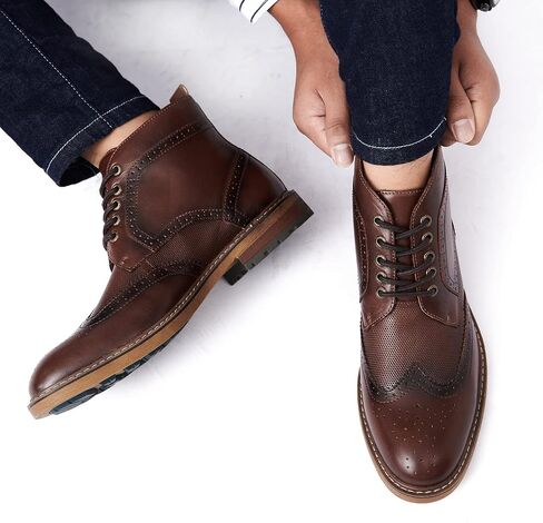 Arkbird Men's Wingtip Oxford Dress Boots Casual Leather Mid-Top Ankle Boots for Men in Saudi Arabia