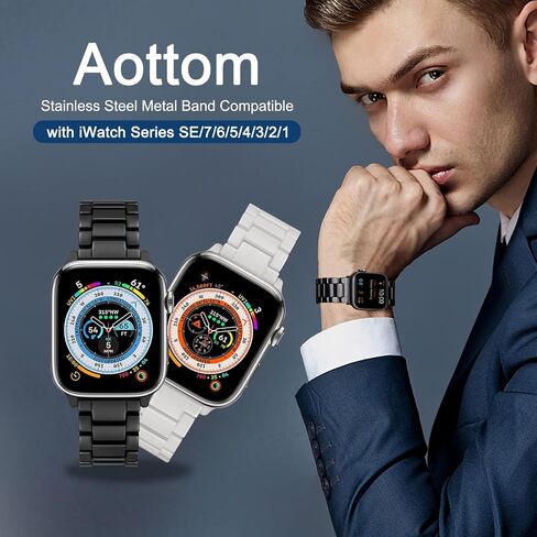 Aottom متوافق مع حزام ساعة Apple 44 مم 42 مم من السيراميك iWatch Series 6/5/4/SE حزام للنساء والرجال من الفولاذ المقاوم للصدأ بإبزيم فراشة وسوار معصم لساعة Apple 42 مم 44 مم SE Series 6/5/4/3/2/1 in Saudi Arabia