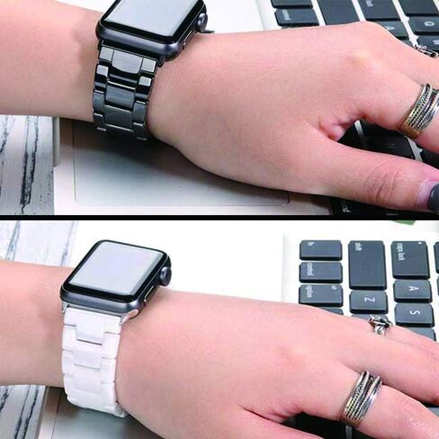 Aottom متوافق مع حزام ساعة Apple 44 مم 42 مم من السيراميك iWatch Series 6/5/4/SE حزام للنساء والرجال من الفولاذ المقاوم للصدأ بإبزيم فراشة وسوار معصم لساعة Apple 42 مم 44 مم SE Series 6/5/4/3/2/1 in Saudi Arabia