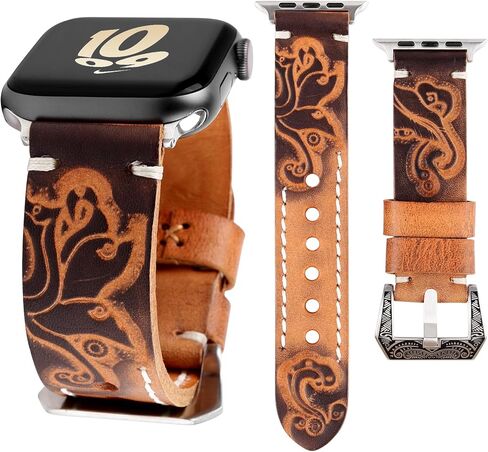 متوافق مع سوار ساعة Apple Ultra 2/1 49 مم 45 مم 44 مم 42 مم 41 مم 40 مم 38 مم iWatch Series 9/8/7/SE/6/5/4/3/2/1، حزام جلدي مصنوع يدويًا للرجال والنساء in Kuwait