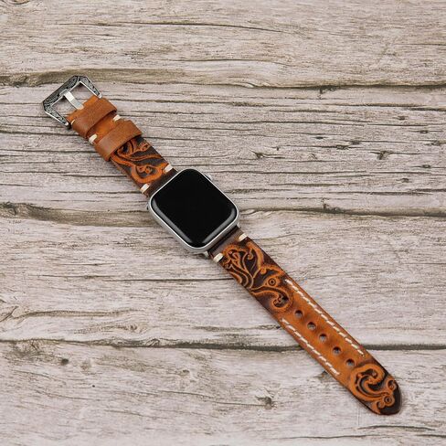 متوافق مع سوار ساعة Apple Ultra 2/1 49 مم 45 مم 44 مم 42 مم 41 مم 40 مم 38 مم iWatch Series 9/8/7/SE/6/5/4/3/2/1، حزام جلدي مصنوع يدويًا للرجال والنساء in Kuwait