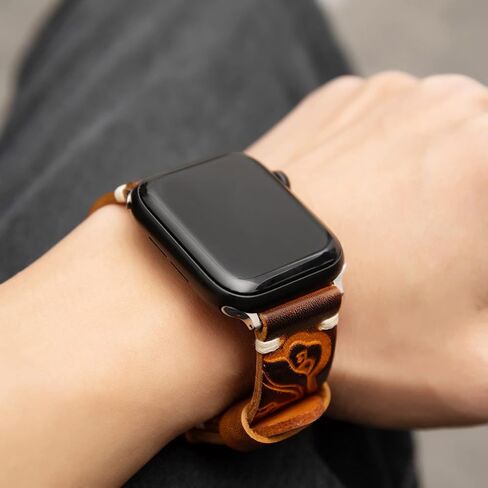 متوافق مع سوار ساعة Apple Ultra 2/1 49 مم 45 مم 44 مم 42 مم 41 مم 40 مم 38 مم iWatch Series 9/8/7/SE/6/5/4/3/2/1، حزام جلدي مصنوع يدويًا للرجال والنساء in Kuwait