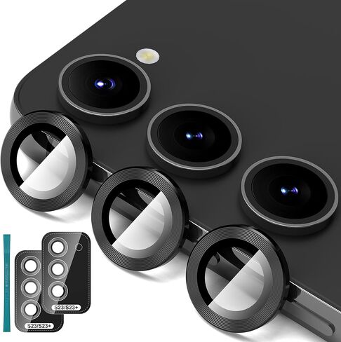 Suoman for Samsung Galaxy S23/ S23 Plus Camera Lens Protector,Tempered Glass Camera Lens Protector Cover for Samsung Galaxy S23/ S23 Plus 5G 6.1 Inch [Metal CD Lines] - CD - Black in Saudi Arabia