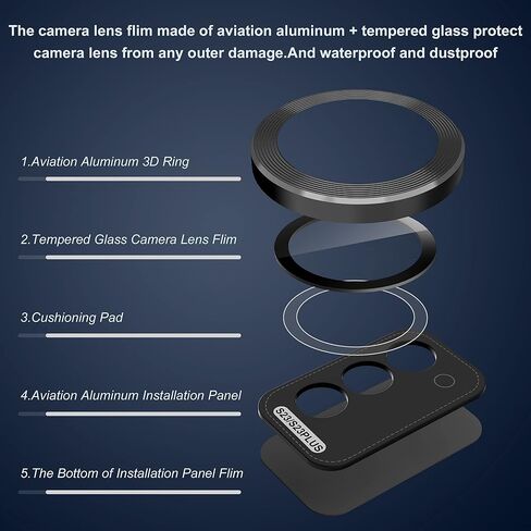 Suoman for Samsung Galaxy S23/ S23 Plus Camera Lens Protector,Tempered Glass Camera Lens Protector Cover for Samsung Galaxy S23/ S23 Plus 5G 6.1 Inch [Metal CD Lines] - CD - Black in Saudi Arabia