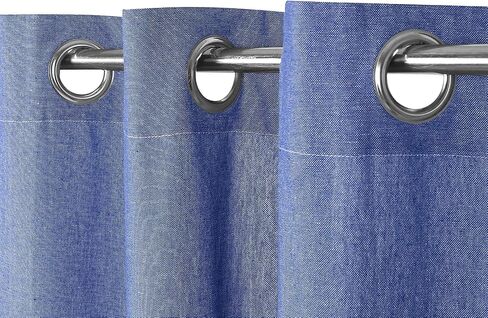 لوحة ستائر نافذة مصنوعة من القطن بنسبة 100% من Weaver's Case لغرفة النوم وغرفة المعيشة - قطعتان باللون الأزرق الملكي مقاس 50x96 - ستائر ذات حلقات معدنية بمظهر المزرعة، شامبراي، ألواح ستائر النافذة in Saudi Arabia