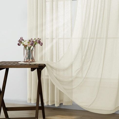 ستائر غرفة المعيشة KOUFALL بطول 63 بوصة للنوافذ مكونة من لوحتين ستائر برونزية شبه شفافة لغرفة النوم باللون البيج in Kuwait