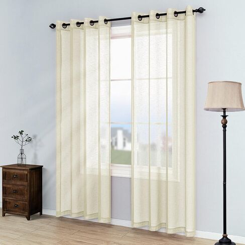 ستائر غرفة المعيشة KOUFALL بطول 63 بوصة للنوافذ مكونة من لوحتين ستائر برونزية شبه شفافة لغرفة النوم باللون البيج in Kuwait