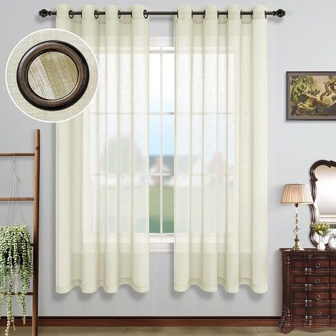 ستائر غرفة المعيشة KOUFALL بطول 63 بوصة للنوافذ مكونة من لوحتين ستائر برونزية شبه شفافة لغرفة النوم باللون البيج in Kuwait