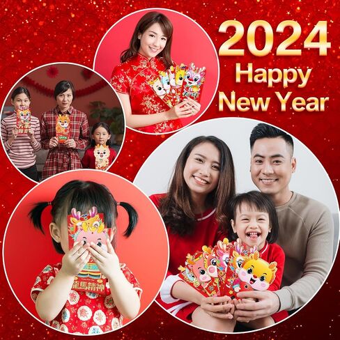 Chinese Red Envelopes 2024 Year of The Dragon 3.54 x 7.28 Inch Lunar New Year Lucky Money Red Packet 48 Cartoon Dragon Patterns Hongbao for Spring Festival Wedding Birthday(144 Pcs) in Saudi Arabia