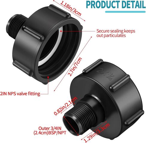 275 330 Gallon IBC Tote Adapter 2" Coarse Thread x 3/4" Garden Hose Male IBC Tote Fitting Drain Adapter Water Tank Hose Adapter(2 Pieces) in Saudi Arabia