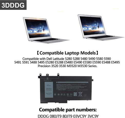 42Wh 3DDDG Laptop Battery Compatible with Dell Latitude 5280 5288 5480 5490 5580 5590 5491 5591 5488 5495 E5280 E5288 E5480 E5490 E5580 E5590 Precision 3520 3530 Series 080JT9 03VC9Y in Saudi Arabia