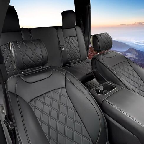 CarQiWireless Rear & Front Seat Covers Full Set 5 pcs for Ford F150 2009-2024 XL XLT Lariat King Ranch Platinum Tremor Crew Cab Pickup for F250 F350 F450 2017-2024 Waterproof Leather Cushion in Kuwait