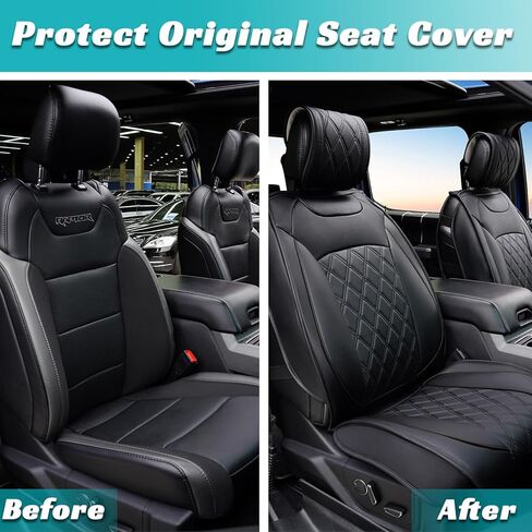 CarQiWireless Rear & Front Seat Covers Full Set 5 pcs for Ford F150 2009-2024 XL XLT Lariat King Ranch Platinum Tremor Crew Cab Pickup for F250 F350 F450 2017-2024 Waterproof Leather Cushion in Kuwait