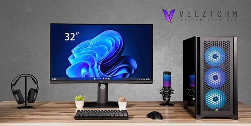 كمبيوتر سطح المكتب Velztorm Rivex للألعاب (Intel i9-12900K 16-Core، 16GB DDR5 4800MHz RAM، 1TB PCIe SSD + 1TB HDD (3.5)، GeForce RTX 4070 Super 12GB، WiFi، Bluetooth، أسود، Win 11 Home) in Kuwait