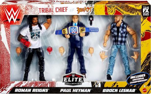 Mattel Action Figure 3-Pack Tribal Chief vs Beast IncarnateRoman Reigns Brock Lesnar وPaul Heyman Elite Collection مع بطولة عالمية وأيدي قابلة للتبديل in Saudi Arabia