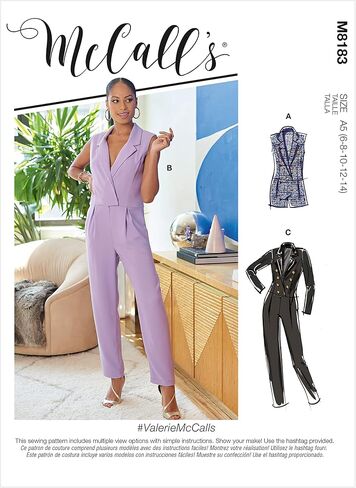 McCall's M8183A5 Misses' Tuxedo Jumpsuit Sewing Patterns Kit, Design Code M8183, Sizes 6-14 in Saudi Arabia