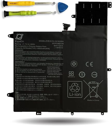 استبدال بطارية الكمبيوتر المحمول C21N1624 لجهاز Asus Zenbook Flip S 0B200 UX370UAR UX370UAR UX370UA UX370UAF Q325UA Q325UAR Series 0B200-02420000 39Wh/5070mAh in Kuwait