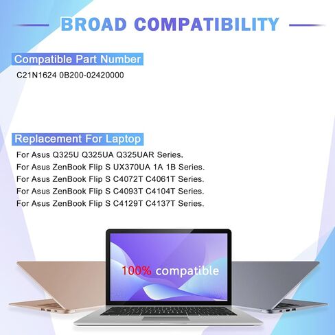 استبدال بطارية الكمبيوتر المحمول C21N1624 لجهاز Asus Zenbook Flip S 0B200 UX370UAR UX370UAR UX370UA UX370UAF Q325UA Q325UAR Series 0B200-02420000 39Wh/5070mAh in Kuwait