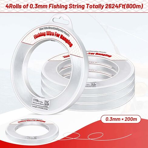4 قطع سلك صيد شفاف، خط صيد السمك بطول 2624 قدم من النايلون أحادي الخيط 0.3/0.45 مم سلك غير مرئي سلسلة شفافة لتعليق ديكورات البالونات والحرف اليدوية وخياطة الخرز in Kuwait