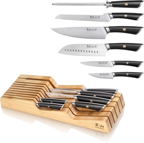 طقم أدراج داخلية مكون من 7 قطع من الفولاذ الألماني من سلسلة Cangshan ELBERT، من الخيزران (أسود) in Kuwait