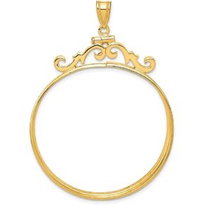 Roy Rose Jewelry Gold Coin Mounting | Mecican 50 Peso Coins | 37mm | Screw Top | Plain, Reeded Edge, Diamond-cut, Wheat, Foxtail Bezel Pendant Frames | Solid 14K Gold in Kuwait