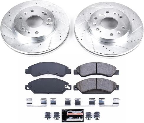 Power Stop K2067 Front Z23 ألياف الكربون من وسادات الفرامل السيراميك وفرامل دوارات محفورة محفورة ل Cadillac Escalade | تشيفي سيلفرادو 1500 ضواحي 1500 Avalanche Tahoe | GMC Sierra 1500 Yukon XL in Saudi Arabia