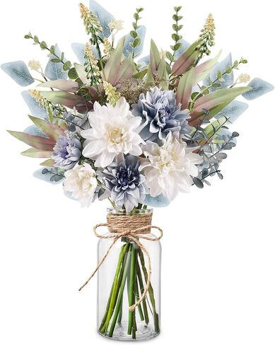 Fake Flowers in Vase Artificial Flowers Coffee Table Decor, Faux Flowers in Vase, Flower Arrangements Artificial Plants Silk Flowers for Home Decor Indoor Centerpiece Table Decorations (Blue White) in Kuwait