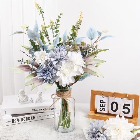 Fake Flowers in Vase Artificial Flowers Coffee Table Decor, Faux Flowers in Vase, Flower Arrangements Artificial Plants Silk Flowers for Home Decor Indoor Centerpiece Table Decorations (Blue White) in Kuwait