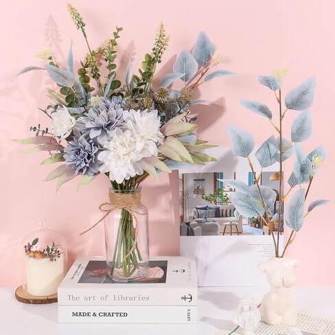 Fake Flowers in Vase Artificial Flowers Coffee Table Decor, Faux Flowers in Vase, Flower Arrangements Artificial Plants Silk Flowers for Home Decor Indoor Centerpiece Table Decorations (Blue White) in Kuwait
