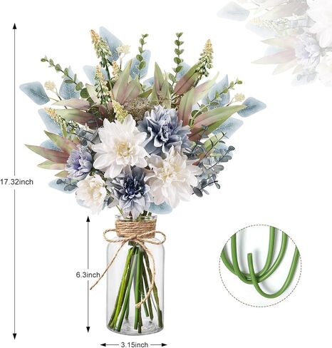 Fake Flowers in Vase Artificial Flowers Coffee Table Decor, Faux Flowers in Vase, Flower Arrangements Artificial Plants Silk Flowers for Home Decor Indoor Centerpiece Table Decorations (Blue White) in Kuwait