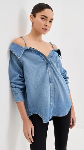 Indigo772 Denim Off-Shoulder Shirt by good american in Saudi Arabia