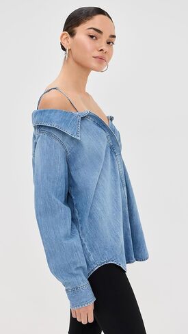 Indigo772 Denim Off-Shoulder Shirt by good american in Saudi Arabia