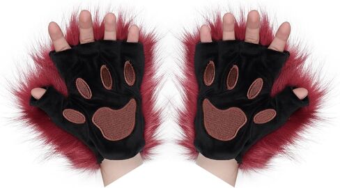 HAOAN Faux Fur Half Face Mask Paw Gloves Wolf Fox Tail and Leather Necklace Set Costume for Halloween Cosplay Party in Kuwait