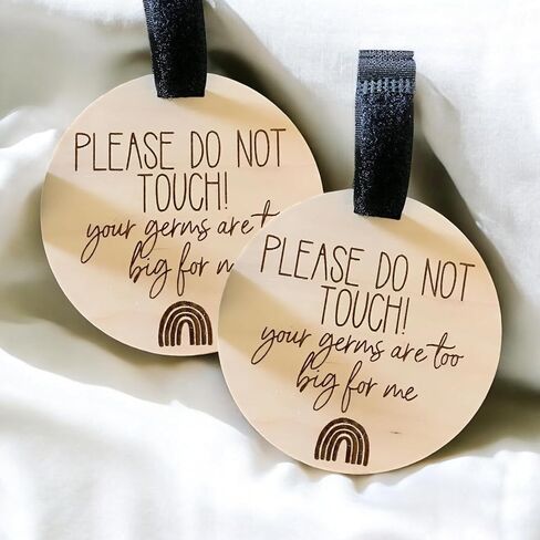 FELIXTA Please Do Not Touch Engraved Wooden Sign Your Germs Are Too Big For Me Stroller Sign Car Seat Tag, WHITE in Saudi Arabia