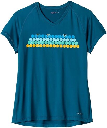 Terry V-Neck Tech Tee, Womens Short Sleeve Semi-Fitted UPF 50+ Sun Top Athletic Active Workout Shirt Cycling Jersey in Kuwait