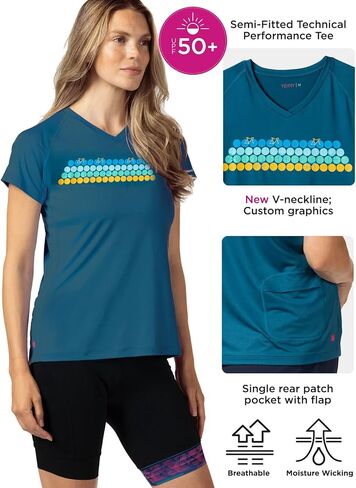 Terry V-Neck Tech Tee, Womens Short Sleeve Semi-Fitted UPF 50+ Sun Top Athletic Active Workout Shirt Cycling Jersey in Kuwait