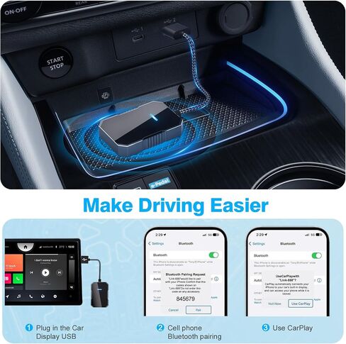 Wireless carplay Adapter for iPhone 2025, Convert Wired to Wireless CarPlay Adapter, Mini Size with Extension Cable USB & USB-C/Type-C,White in Kuwait
