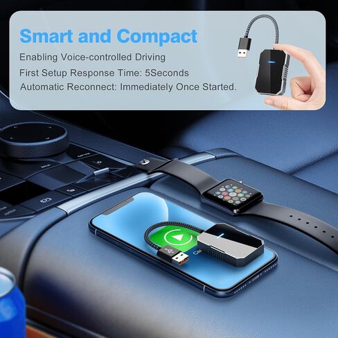 Wireless carplay Adapter for iPhone 2025, Convert Wired to Wireless CarPlay Adapter, Mini Size with Extension Cable USB & USB-C/Type-C,White in Kuwait