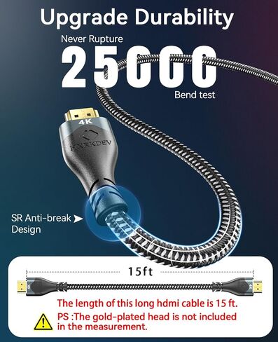 High Speed HDMI Cable, 18 Gbps, 4K 60HZ UHD 2160p, 24K Gold Plated Connectors, Nylon Braided Compatible for Laptop, Monitor, PS5, PS4, Xbox One, Fire TV & More (15ft) in Kuwait