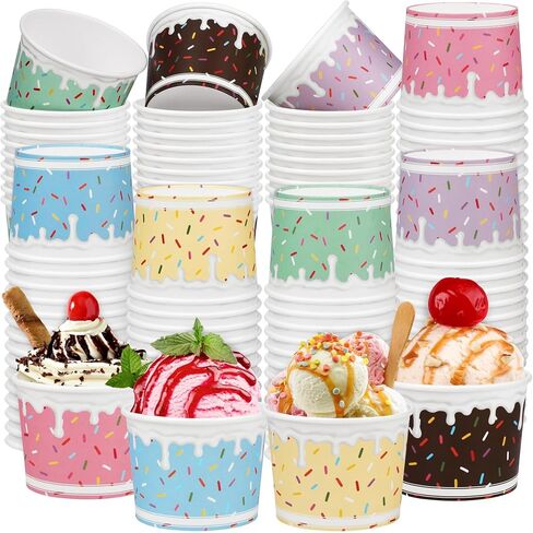 Aodaer 60 Pack Ice Cream Cups 8 Oz Sprinkles Paper Ice Cream Bowls 6 Color Disposable Snack Bowls Party Supplies Treat Cups for Sundae, Frozen Yogurt, Dessert in Saudi Arabia